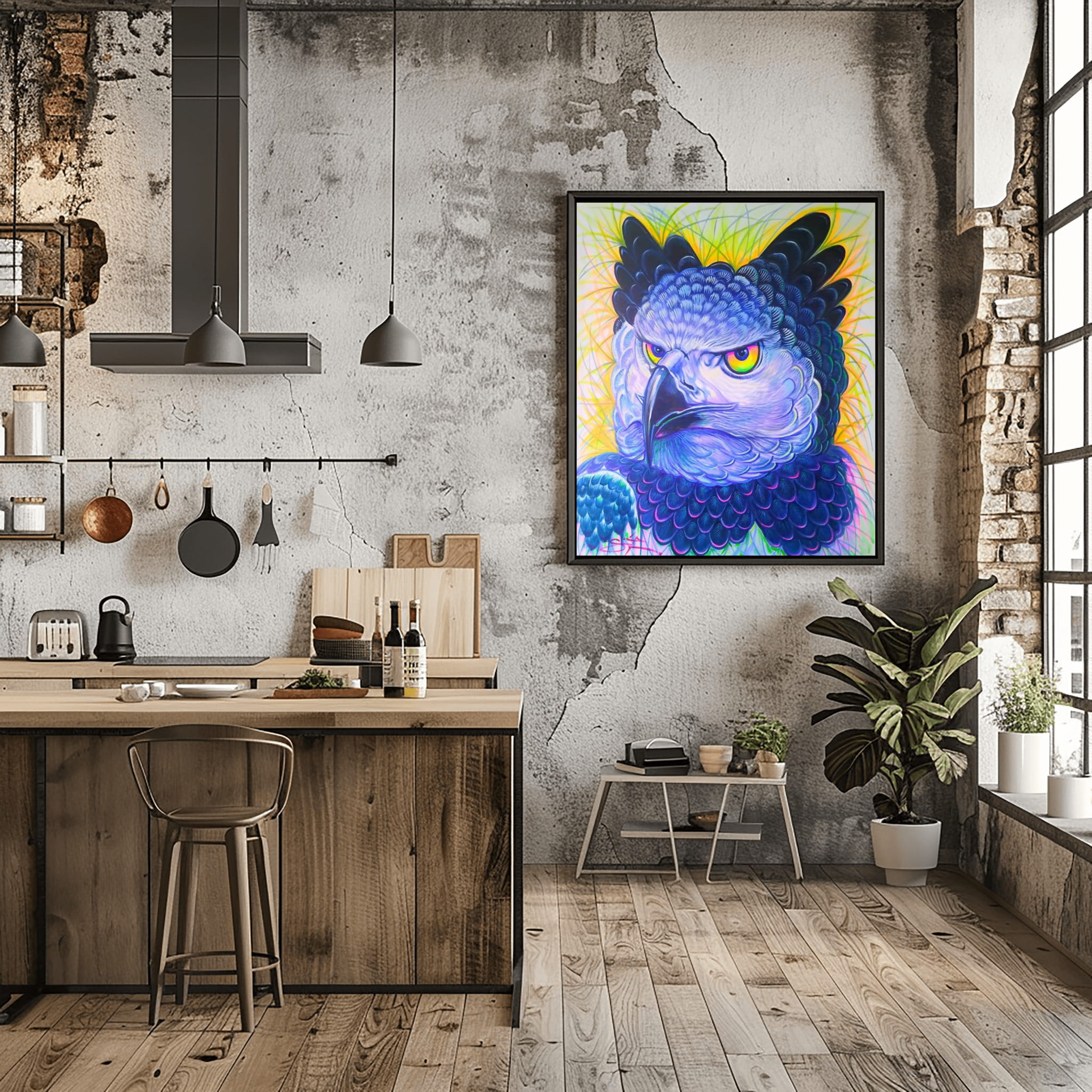 Aguila Arpia - sacred fauna painting of harpy eagle by indigenous Amazonic artist